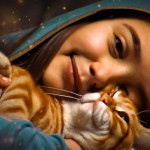 شهرزاد در حال بغل کردن گربه ود حال قصه گفتن برای من