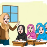 معلم خانم باحجاب در کلاس درس همراه دانش آموزان دختر باحجاب و خوشگل