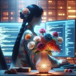 یک برنامه نویس که یک شیشه گل هدیه گرفته