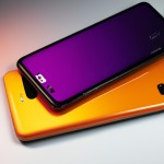 تصویر افقی از دو تلفن همراه مدل iPhone 16 و samsung s24 ultra به صورتی که در کنار هم قرار گرفته باشند و در تصویر رنگ های بنفش و زرد نارنجی به کار رفته باشد