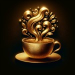 آیکون 3 بعدی از چای با تم طلایی و پس زمینه مشکی