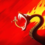 من یه عکس گیمینگ میخوام که کریتوس در حال کشتن یورمنگان باشه با تصویر قرمز