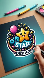 لوگو بادکنک و ستاره برای مغازه دیزاین مراسمات با نوشته star design