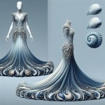 ده عدد پیراهن پرنسسی کوتاه با الهام از صدف دریای برای مثال روی یقه و استین از شکل صدف الهام گرفته شده باشد لطفا از تصویر صدف روی لباس استفاده نشود فقط از فرم ان استفاده شود دارای دامن باشد و بسیار زیبا و تکرار نشدنی