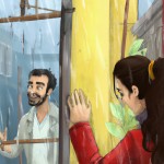 یک عکس با یک مرد ایران خوشحال و خندان درکتاز یک زن ناراحت خارجی زیر بارون بساز