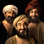 سلفی سه شاعر ایرانی قرن ۷ و ۸ یعنی سعدی و 
 حافظ و مولانا با لبخند و لباس‌های قدیمی زمان خودشان