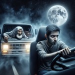پسر سی ساله عصبانی ایرانی در حال رانندگی در جاده با ماشین پیکان در حالی که شب است و یک پیرمرد کور و مرموز در صندلی عقب ماشین نشسته
