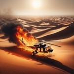 هلیکوپتر سوخته در وسط صحرا
