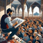 آقای ابراهیم رئیسی در میان کودکان فلسطینی در مسجد الاقصی نقاشی دیجیتال کودکانه