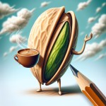 میوه فندق قهوه ای دست دار که مداد در دست دارد