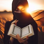 تصویر یک دختر با چادر مشکی که قرآن در دست دارد