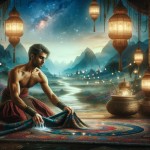 یک تصویر فانتزی از شستنی قالی توسط یک مرد چاغ