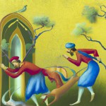 نقاشی اذر و اسمعلی که دارند از دست زهرا فرار میکنند