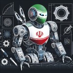 عکسی می خواهم از یک ربات که ایرانی ها ساخته اند و نشان دهد هوش مصنوعی در ایران فوق العاده دارد رشد می کند. لطفا پرچم ایران هم در ربات استفاده شود