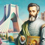 تصویر داوینچی را که کنار برج آزادی در تهران ایستاده است رو ایجاد کن.