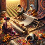 سه عدد دختر زیبا در حال بافت فرش ترکمن و 2 پسر بلوچ در حال کشاورزی