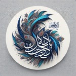 یک طرح هنری ایرانی بساز با زمینه سفید و یک متن با فونت نستعلیق و رنگ آبی و عنوان " روز زن مبارک "