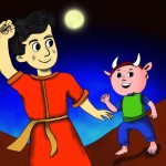 عکس کودکانه رستم کنار پهلوان و پیروزی بر دیو