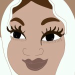 یک دختر لبنانی با حجاب با پوست سفید و چشمان درشت و ابروهای خرمایی و لب خندان