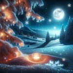 بازتاب نور شمع روی برف سرد در شب مهتابی زیبا