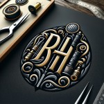 یک لوگو برایم بساز با اسم RH برای محتوای خیاطی مردانه و داخلش ترکیبی از لوازم خیاطی باشد با ترکیب رنگ مشکی طلایی