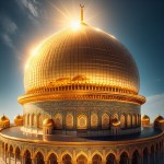 گنبد طلایی حرم امام مسلمانان با درخشش نور در راس آن از نزدیک