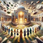 وفاق در مدرسه و تاثیر آن در آینده کشورمان ایران ( مدرسه وجود دارد و کتاب های شناور در اطراف وجود دارد دانش آموزان هم جنس دست در دست هم داده اند )