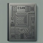 طراحی جلد دفتر چرمی با نام EPSAN فقط با استفاده از رنگ های خاکستری و کمی قرمز و طرح های شش ضلعی های کوچک و زوزنقه ساده و شیک