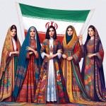 بانوان ایرانی با لباس های محلی اقوام مختلف ایران و پرچم ایران به دست