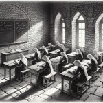دانش‌آموزان ایرانی در حال درس خواندن در مدرسه‌ای قدیمی