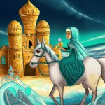 پرنسس السا  در کنار قلعه ی یخی اش با حجاب اسلامی در حال چیپس خوردن سوار بر الاف