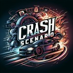 یک لوگوی حرفه‌ای و مدرن برای کانالی درباره ماشین‌ها با نام 'Crash Scenario' متن به صورت بزرگ و فانتزی با فونت اسپرت طراحی شود. پس‌زمینه شامل عناصر مرتبط با خودرو، مانند تایرهای دودزا، خطوط سرعت، یا تصادف و سرعت باشد.
