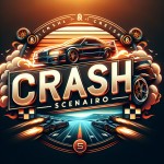 یک لوگوی حرفه‌ای و مدرن برای کانالی درباره ماشین‌ها با نام 'Crash Scenario' متن به صورت بزرگ و فانتزی با فونت اسپرت طراحی شود. پس‌زمینه شامل عناصر مرتبط با خودرو، مانند تایرهای دودزا، خطوط سرعت، یا تصادف و سرعت باشد.