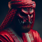 مردی بسیار بدجنس و شیطانی با لباس عربی قرمز بساز