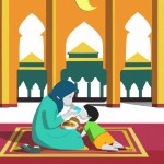 عکس افطاری مادر و کودک در مسجد