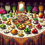 یک صحنه باشکوه از سفره هفت‌سین ایرانی برای نوروز را به تصویر بکش.