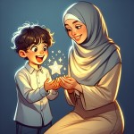 برای جمله زیر عکس بساز                                  امین ستاره را به مادرش نشان داد.