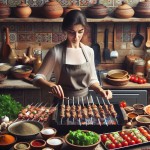 برای جمله زیر تصویر بساز                                      مادر کباب درست می کند.