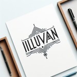 لوگوی برند Illuvan می خوام با پس زمینه ی سفید و جوان پسند و استفاده از طرح های مینیمال و جذاب ، فقط از حروف استفاده کن و به جای بعضی از حروف از اشکال استفاده کن