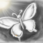 نقاشی یک پروانه جلوی نور خورشید
