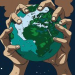 A planet conquered by two dominant hands