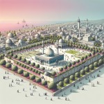 طرحی برای روز قدس که از بالا مسجد الاقصی را در مرکز فلسطین اشغالی نشان دهد