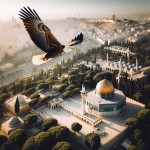 یک عقاب در حال پرواز بر روی مسجد الاقصی از بالا