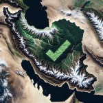 یک تصویر بساز از نقشه جغرافیایی کشور ایران که از ماهواره تصویربرداری شده است و در این نقشه یک تیک سبز در وسط ایران بگذار ک هبا درختان درست شده است