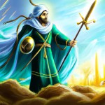 امام علی در میدان جنگ وذوالفقار در دست آن