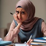 سلام رخشای عزیزقبلا دانش آموز دختر با مقنعه که نگران امتحان ریاضی بود