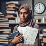 سلام رخشای عزیزقبلا دانش آموز دختر با مقنعه که نگران امتحان ریاضی بود