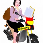 تصویر معلمی خانمی که با موتور به سرکار میرود