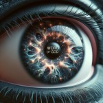 عکس چشم واقعی، از نزدیک، عنبیه : تصویر کهکشان ستاره ها، در مردمک: کلمه الله