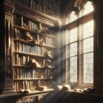 shot of an old library. Sunlight filtering through a dusty window.